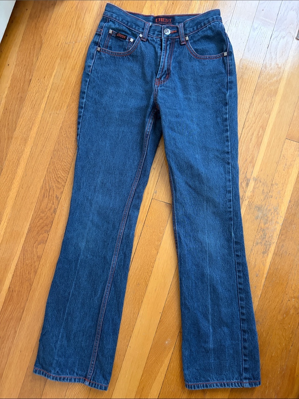 Crest The Collection Orange Stitch Mid Blue Denim Jeans Bootcut Juniors 00